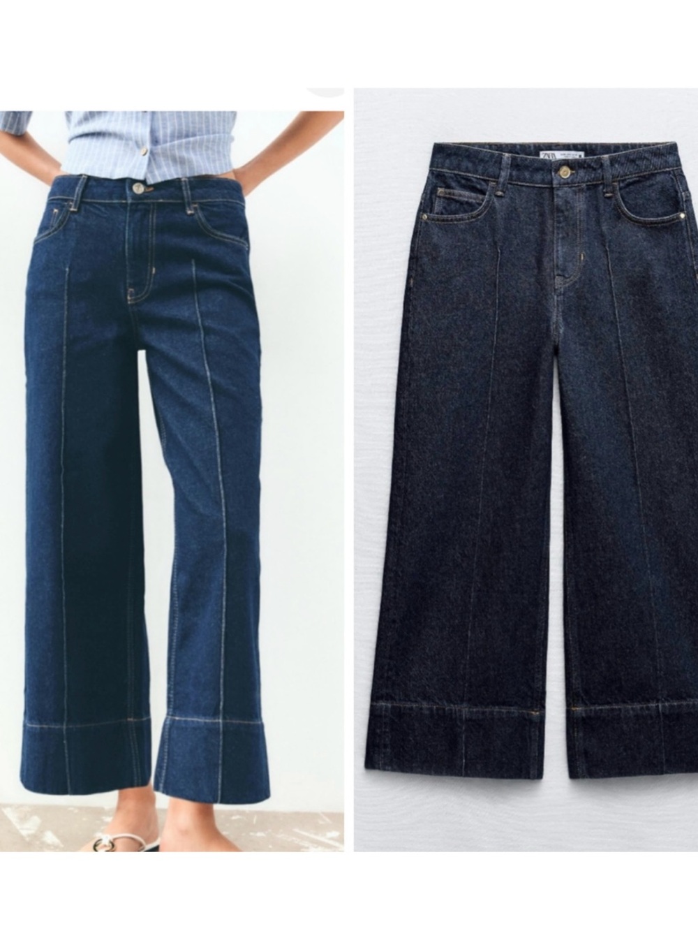 Zara Dark Blue Wide-Leg Jeans with Front Seam